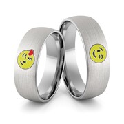 Obrączki ślubne z białego złota palladowego emotki emalia - Au-986