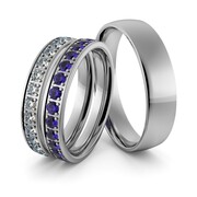 Obrączki srebrne z cyrkoniami swarovski i szafirami - zestaw obrączek - wzór Ag-347