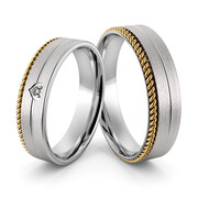 Obrączki ślubne z białego złota palladowego z warkoczem i sercem - Au-1036