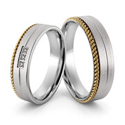 Obrączki srebrne ze złotym warkoczem i cyrkoniami - wzór Ag-429