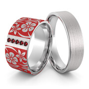 Obrączki srebrne z emaliowanymi kwiatkami i rubinami - wzór Ag-475