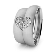 Obrączki ślubne klasyczne z białego złota niklowego 5 mm z sercem i brylantami - 77