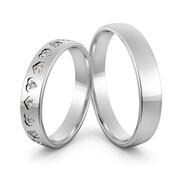 Obrączki ślubne z białego złota niklowego z sercami i brylantami - Au-1030