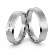 Obrączki ślubne platynowe klasyczne płaskie fazowane 5 mm z brylantami - Pt-34