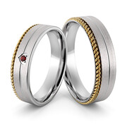 Obrączki srebrne ze złotym warkoczem i sercem - wzór Ag-432