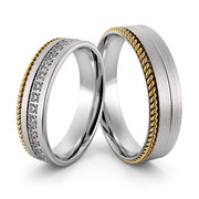 Obrączki ślubne z białego złota palladowego z warkoczem i brylantami - Au-1033