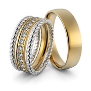 Obrączki ślubne dwukolorowe z brylantami i warkoczami - zestaw obrączek Au-948-3