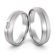 Obrączki ślubne z białego złota niklowego z sercem i brylantami - Au-1040