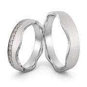 Obrączki ślubne z białego złota palladowego falowane z brylantami - Au-1062