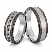 Obrączki ślubne białe złoto z włóknem węglowym CARBON - Au-1133
