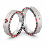 Obrączki srebrne masywne z emaliowanymi sercami - wzór Ag-511
