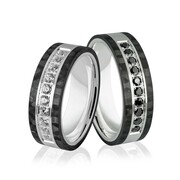 Obrączki ślubne z białego złota palladowego z włóknem węglowym - obrączki CARBON - Au-992