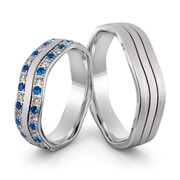 Obrączki srebrne falowane z szafirami - wzór Ag-470