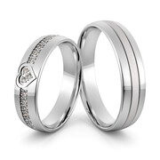 Obrączki ślubne z białego złota palladowego z sercem i brylantami - Au-1020