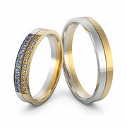 Obrączki ślubne dwukolorowe z niebieskimi brylantami - Au-1154