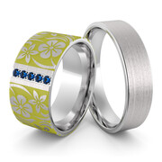 Obrączki srebrne z emaliowanymi kwiatkami i szafirami - wzór Ag-475