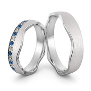 Obrączki srebrne falowane z cyrkoniami i szafirami - wzór Ag-466