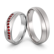 Obrączki ślubne z białego złota palladowego z rubinami - Au-1056