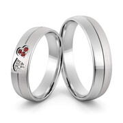 Obrączki ślubne z białego złota z sercami i cyrkoniami - Au-1023