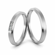 Obrączki ślubne platynowe klasyczne płaskie fazowane 3 mm z brylantami - Pt-26