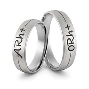 Obrączki ślubne z białego złota niklowego z grupą krwi i emalią - Au-979