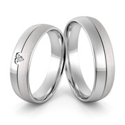 Obrączki ślubne z białego złota niklowego z sercem i brylantem - Au-1039