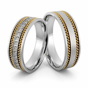 Obrączki srebrne z złotymi warkoczami i cyrkoniami - wzór Ag-398