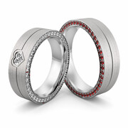 Obrączki srebrne masywne z sercem i rubinami - wzór Ag-510