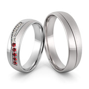 Obrączki ślubne z białego złota palladowego z rubinami - Au-1056
