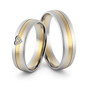 Obrączki ślubne dwukolorowe z sercem i brylantami - Au-967