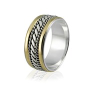 Obrączka srebrna męska ze złotem i warkoczami - wzór Ag-090