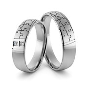 Obrączki ślubne z białego złota niklowego puzzle z brylantami - Au-984