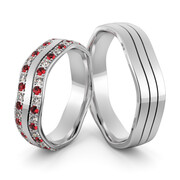 Obrączki ślubne falowane z rubinami - Au-1066