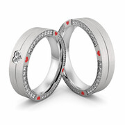 Obrączki srebrne masywne z emaliowanymi sercami - wzór Ag-511