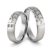 Obrączki ślubne z białego złota niklowego puzzle z brylantami - Au-984