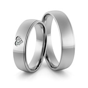 Obrączki ślubne z białego złota niklowego z sercem i brylantami - Au-968