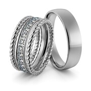 Obrączki srebrne z cyrkoniami swarovski i warkoczami - zestaw obrączek - wzór Ag-348