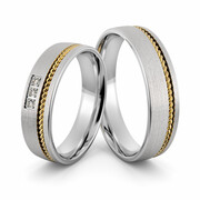 Obrączki srebrne z złotymi warkoczami i cyrkoniami - wzór Ag-401