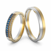 Obrączki ślubne dwukolorowe z szafirami - Au-1154