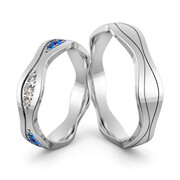 Obrączki srebrne falowane z cyrkoniami i szafirami - wzór Ag-467