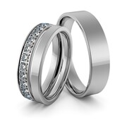 Obrączki ślubne z białego złota palladowego z brylantami - zestaw obrączek - Au-949