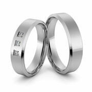 Obrączki ślubne platynowe klasyczne płaskie fazowane 5 mm z brylantami - Pt-32