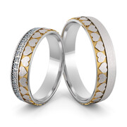 Obrączki srebrne pozłacane z sercami i cyrkoniami - wzór Ag-420