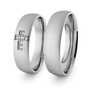 Obrączki ślubne klasyczne z białego złota niklowego 5 mm z krzyżem i brylantami - 70