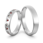 Obrączki ślubne z białego złota niklowego z sercami i cyrkoniami - Au-1030