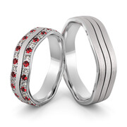 Obrączki ślubne falowane z rubinami - Au-1066
