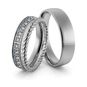 Obrączki srebrne z cyrkoniami swarovski i warkoczem- zestaw obrączek - wzór Ag-339