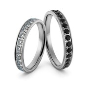 Obrączki srebrne z białymi i czarnymi cyrkoniami swarovski - wzór Ag-344