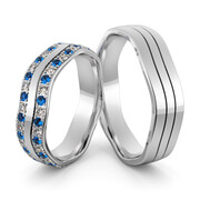 Obrączki ślubne falowane z szafirami - Au-1066