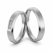 Obrączki ślubne platynowe klasyczne płaskie fazowane 4 mm z brylantami - Pt-29
